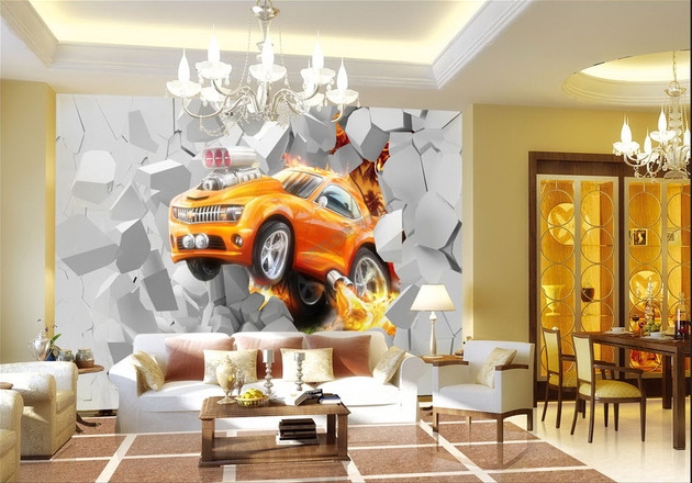 Papier peint 3D personnalis  voiture orange